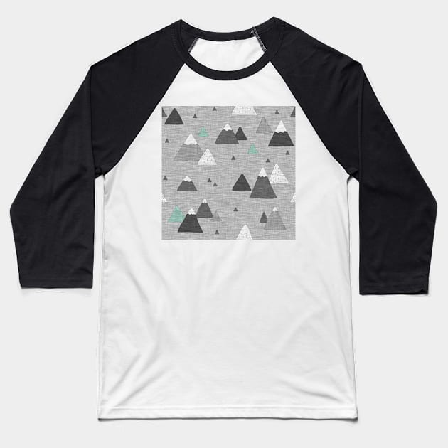 Little Mountains - grey and mint Baseball T-Shirt by SugarPineDesign